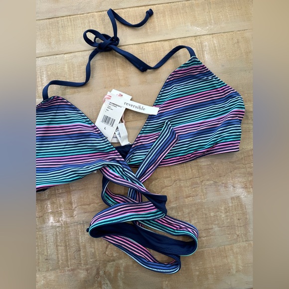 Vineyard Vines multi stripe cross over bikini swim top reversible deep Bay nwt - Picture 4 of 9